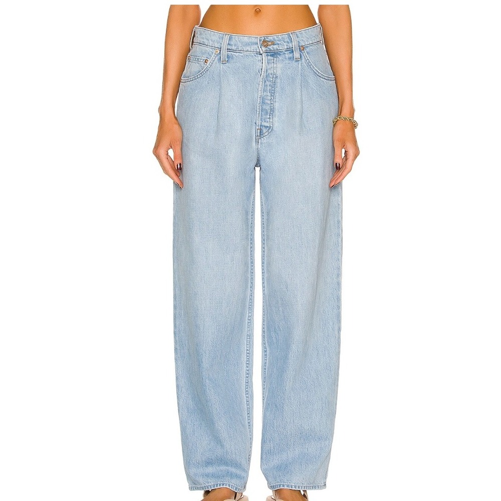 Mother Snacks The Pleated Fun Dip Puddle Jeans 28 Blue Wide Leg Baggy High Rise
